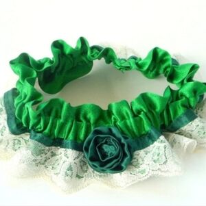 Garter Arm Leg Bridal Green Vintage Lace Rosette  Irish St Patricks Celtic